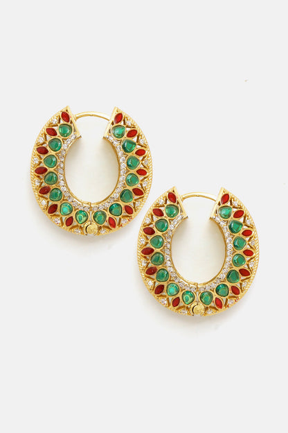 Kundan & Stone Embellished Hoop Earrings 