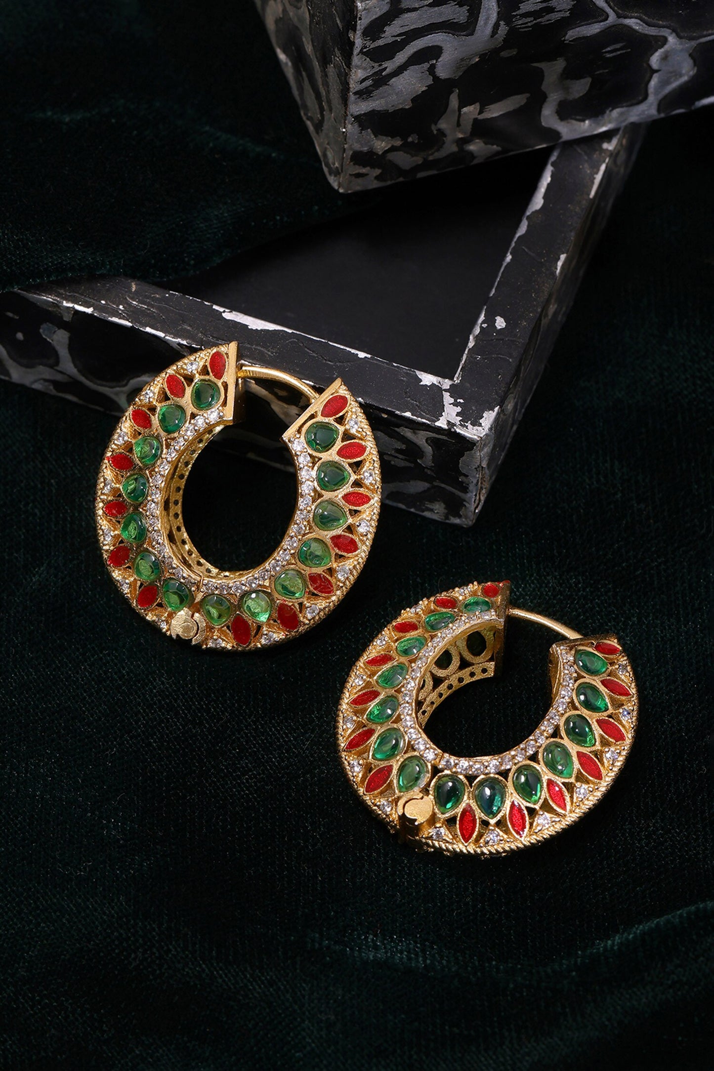 Kundan & Stone Embellished Hoop Earrings 