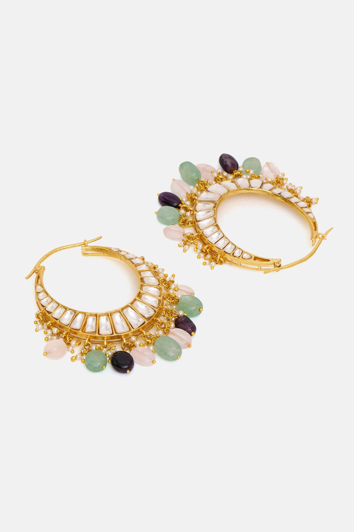 Kundan & Stone Embellished Hoop Earrings 