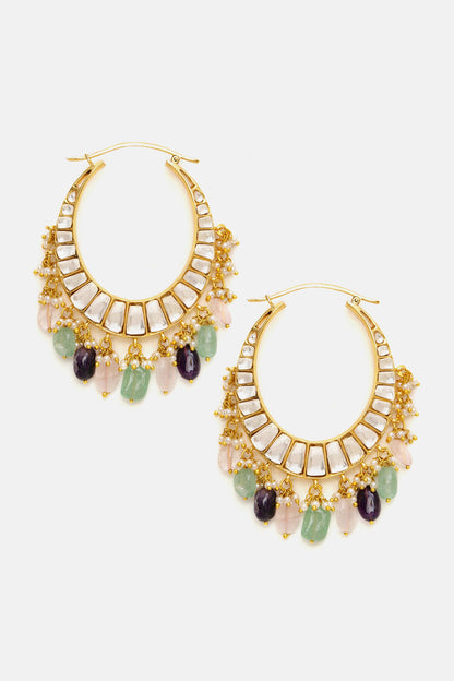 Kundan & Stone Embellished Hoop Earrings 