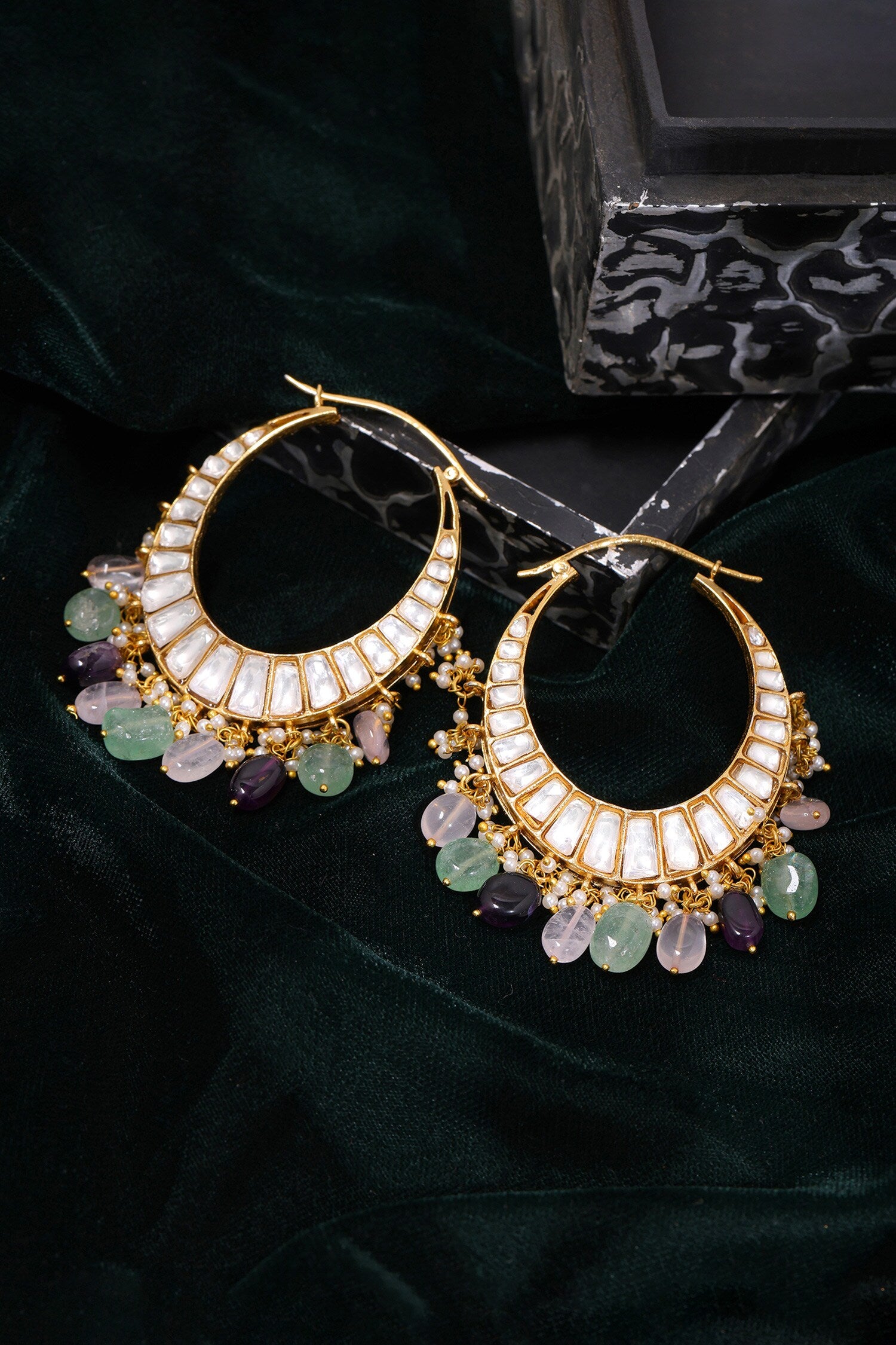 Kundan & Stone Embellished Hoop Earrings 
