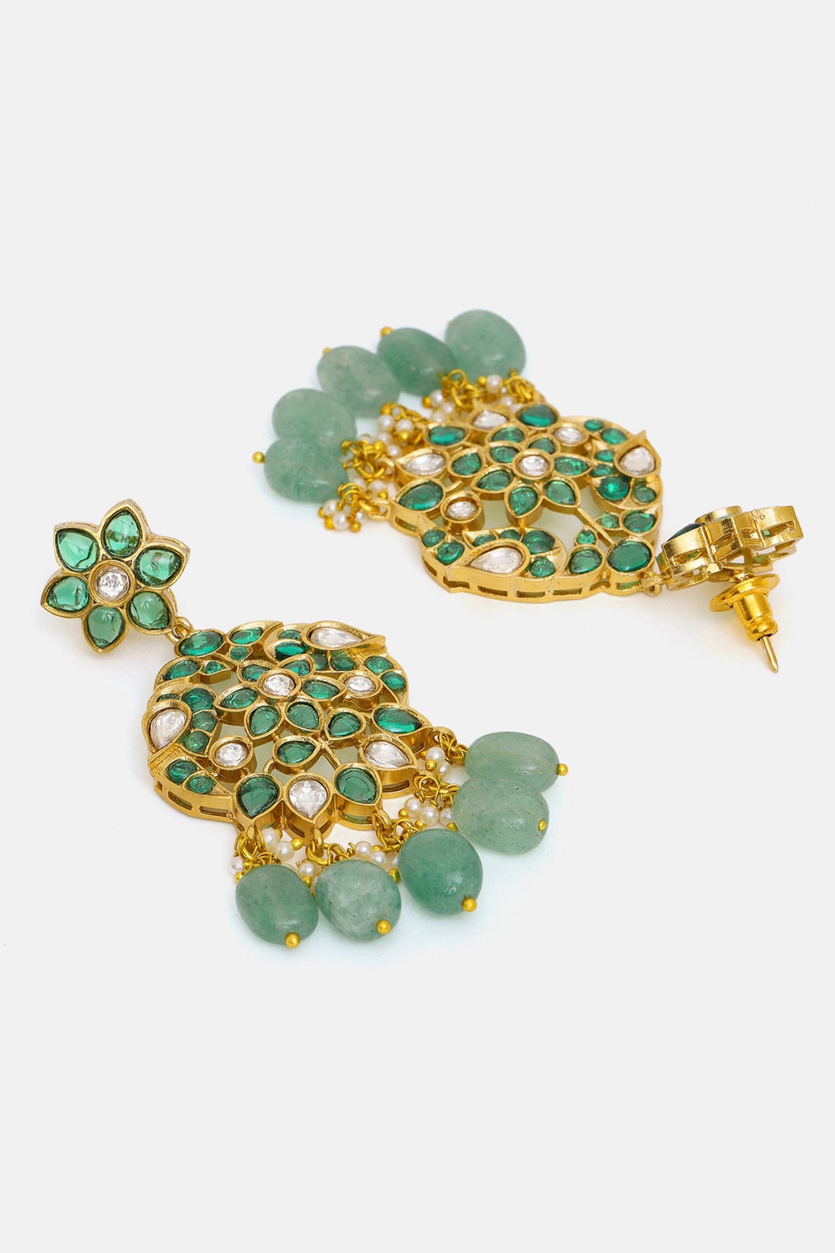 Kundan & Green Stone Drop Earrings 
