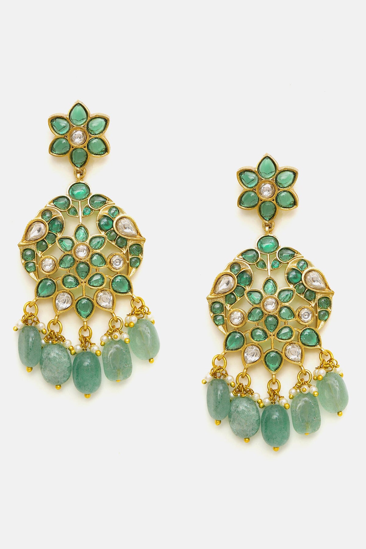 Kundan & Green Stone Drop Earrings 