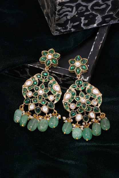Kundan & Green Stone Drop Earrings 