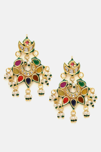 Kundan & Pearl Embellished Drop Earrings 