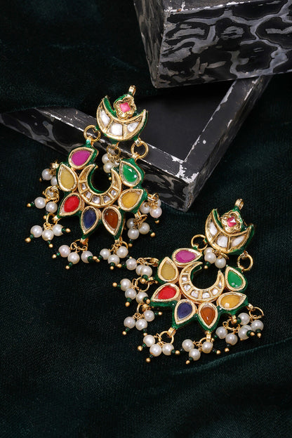 Kundan & Pearl Embellished Drop Earrings 
