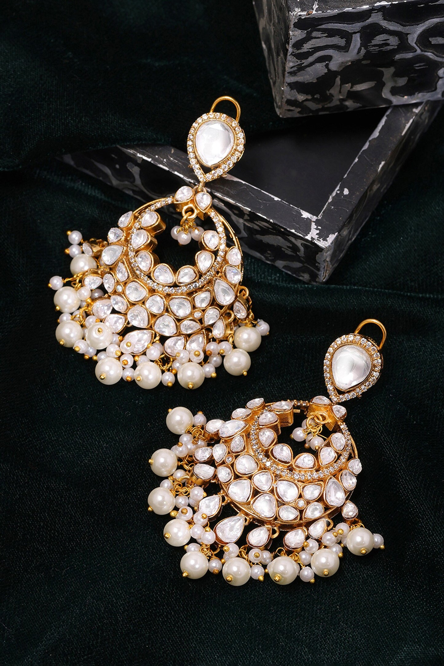 Kundan & Pearl Embellished Drop Earrings 