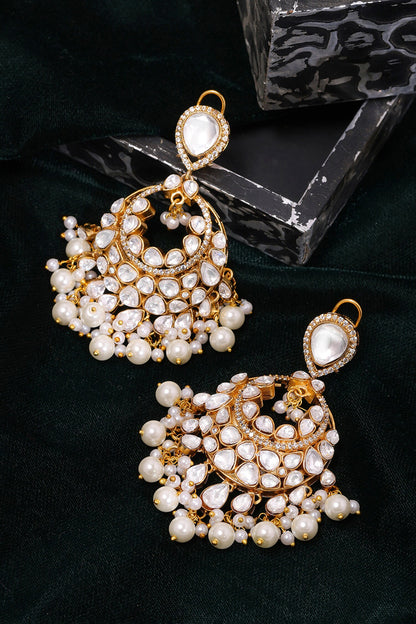 Kundan & Pearl Embellished Drop Earrings 