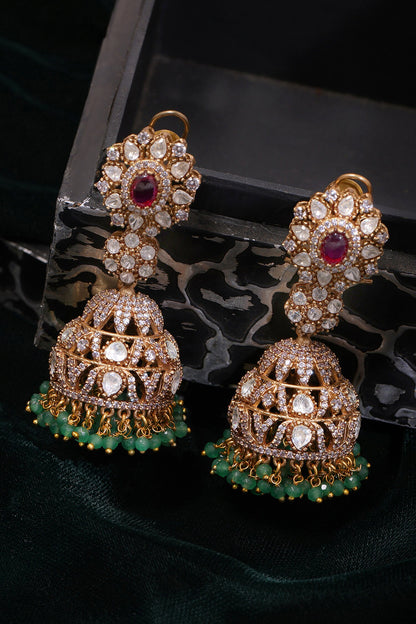 Kundan & Stone Embellished Jhumki Earrings 