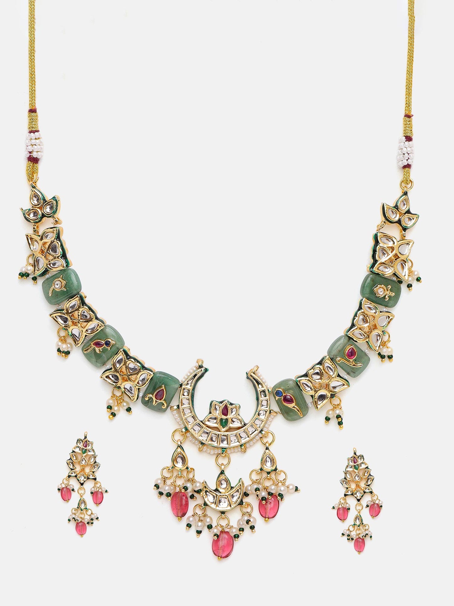 Kundan Crescent Motif Necklace & Earring Set 