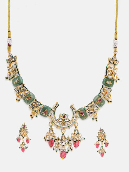 Kundan Crescent Motif Necklace & Earring Set 