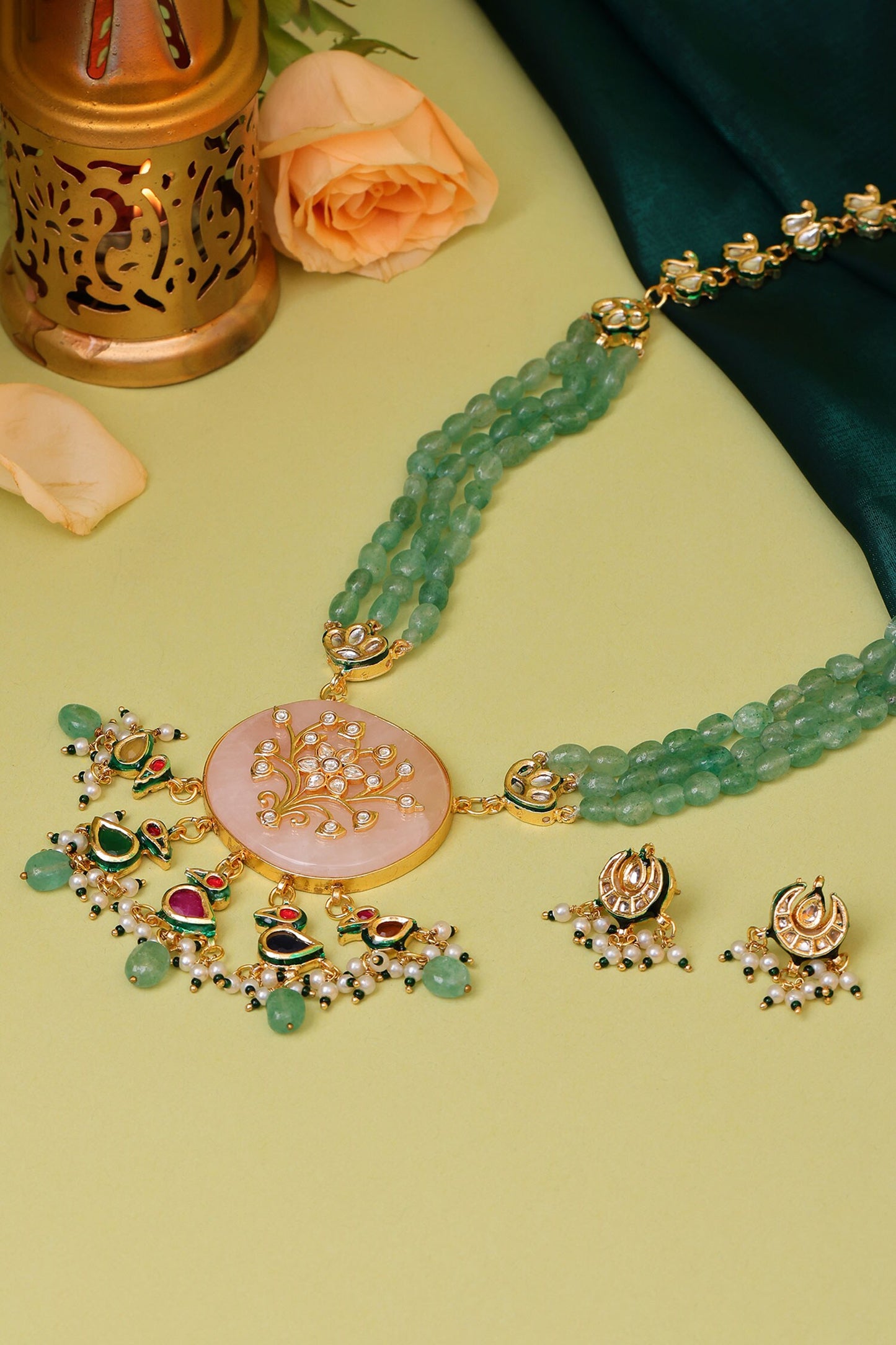 Kundan & Multistone Beaded Necklace Set 
