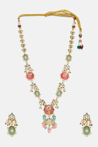 Kundan Stone Embellished Necklace & Earring Set 