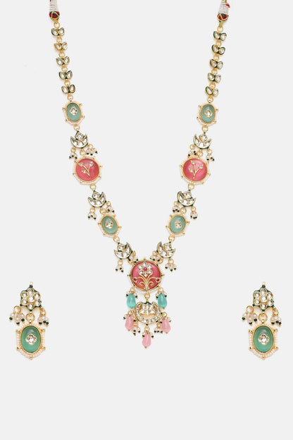 Kundan Stone Embellished Necklace & Earring Set 