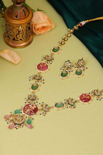 Kundan Stone Embellished Necklace & Earring Set 