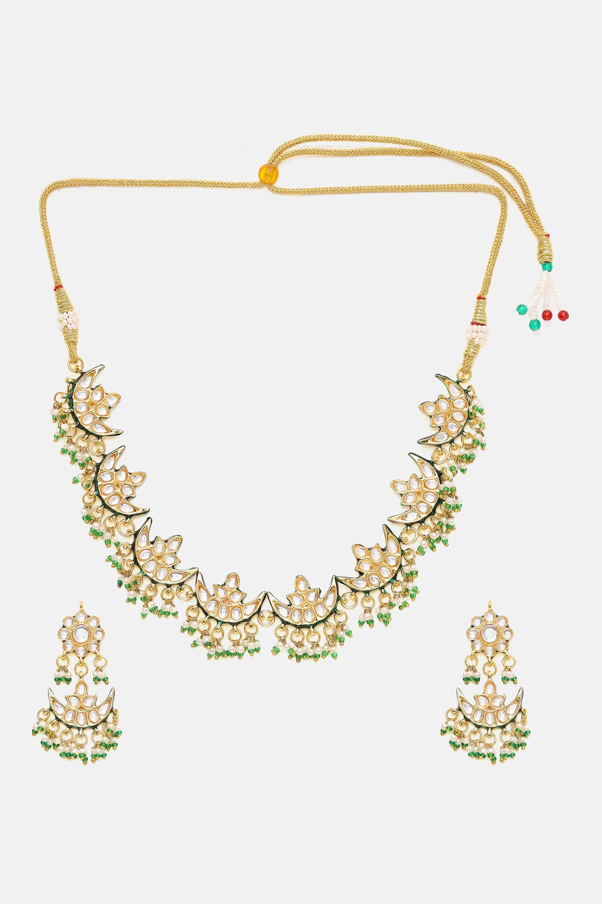 Kundan & Pearl Crescent Necklace & Earring Set 