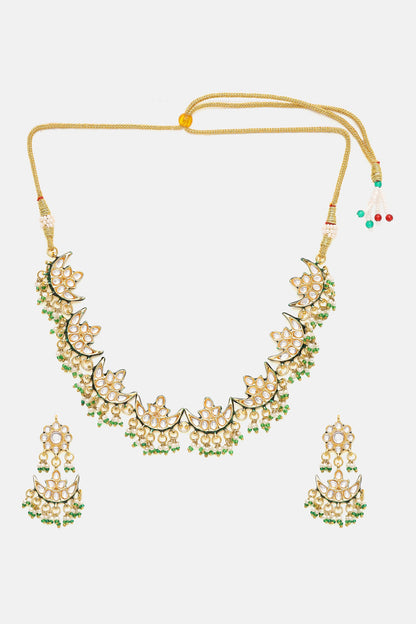 Kundan & Pearl Crescent Necklace & Earring Set 
