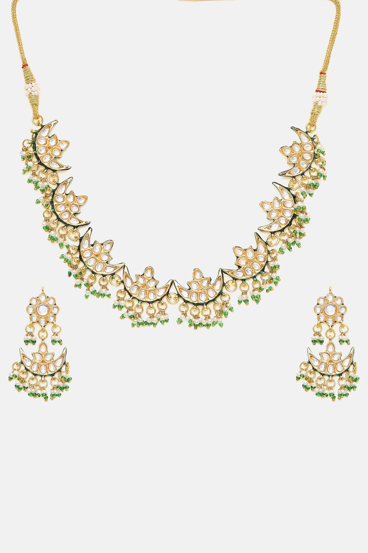 Kundan & Pearl Crescent Necklace & Earring Set 