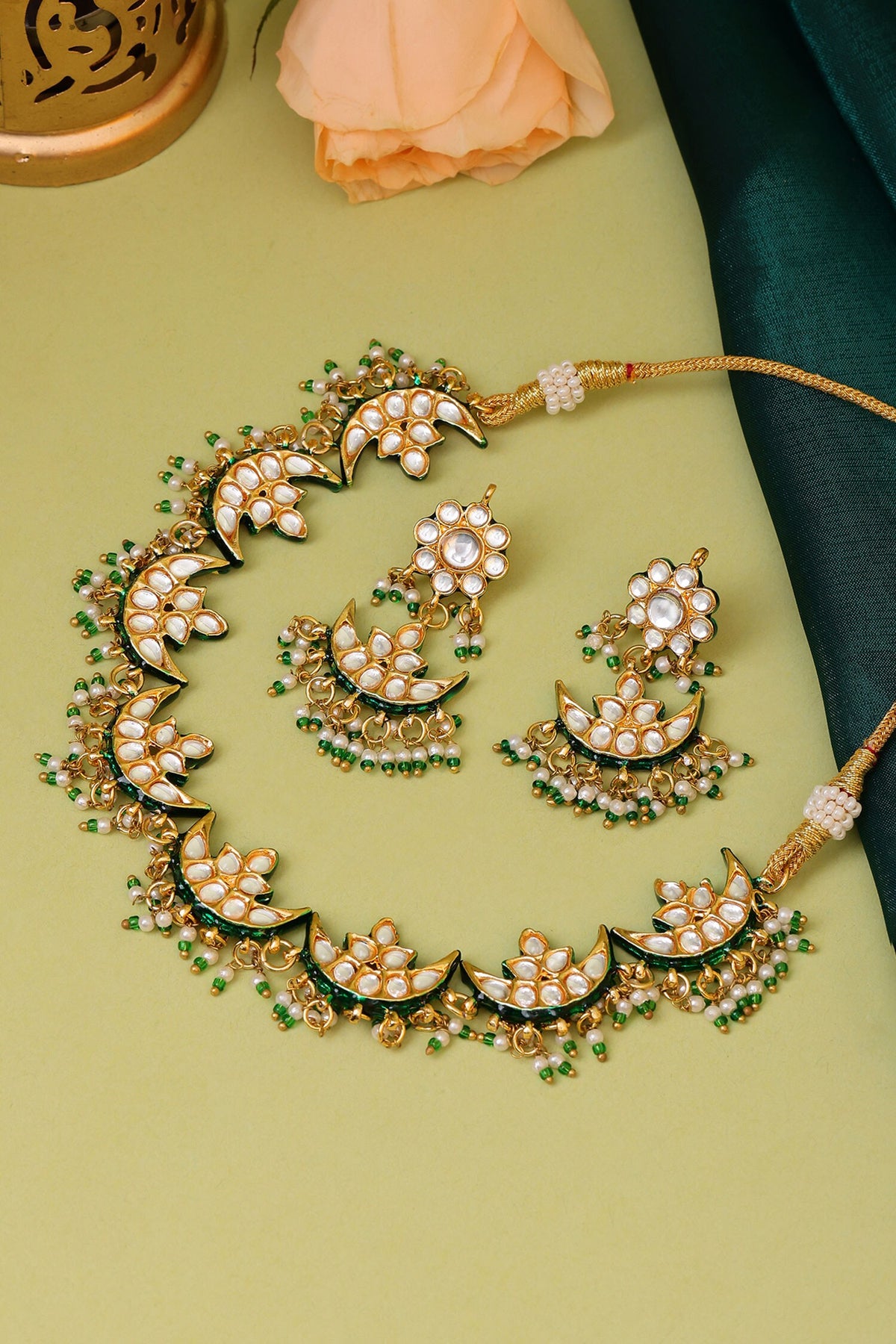 Kundan & Pearl Crescent Necklace & Earring Set 