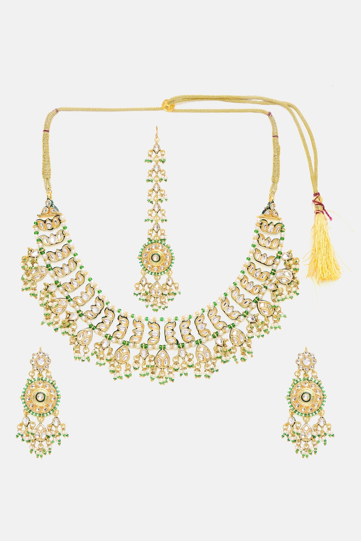 Kundan Embellished Necklace Set With Tikka 