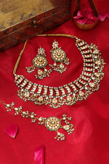 Kundan Embellished Necklace Set With Tikka 