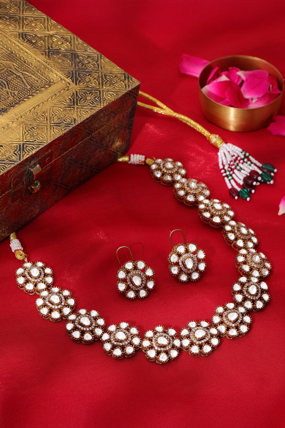 Kundan Stone Floral Necklace & Earring Set 