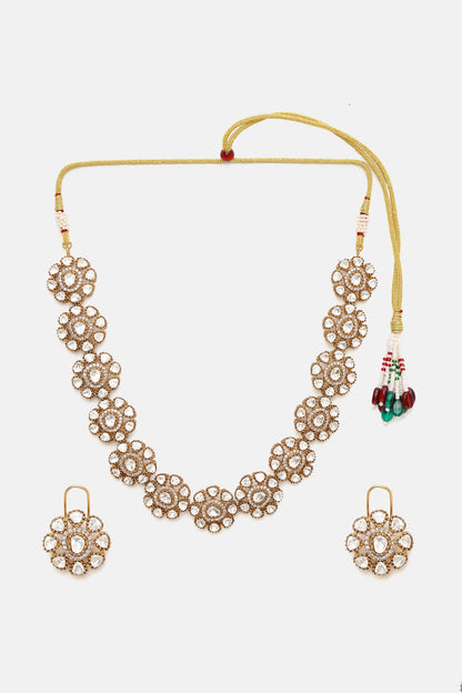 Kundan Stone Floral Necklace & Earring Set 