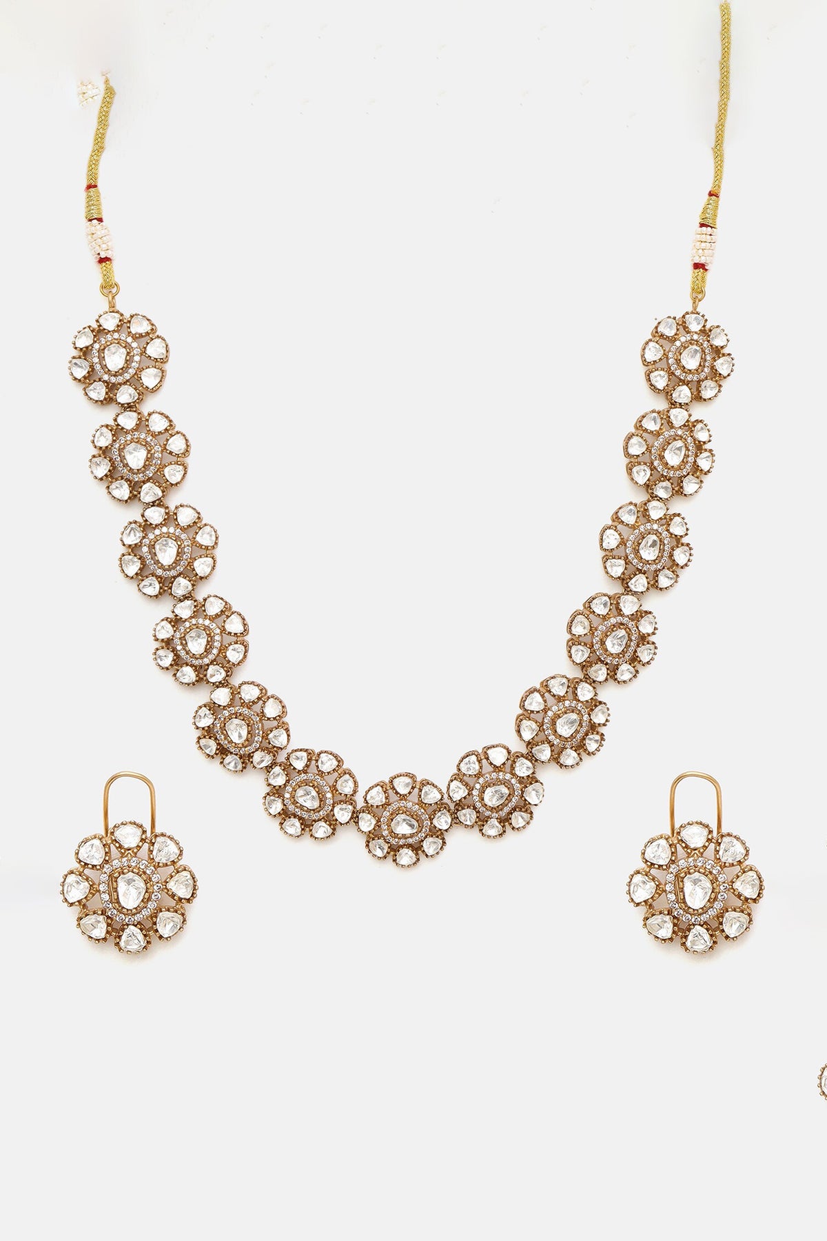 Kundan Stone Floral Necklace & Earring Set 
