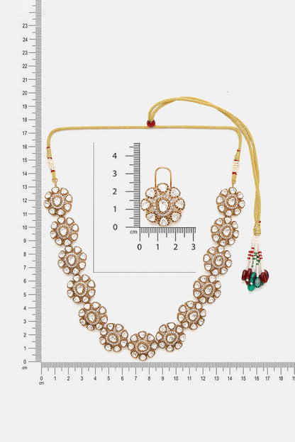 Kundan Stone Floral Necklace & Earring Set 
