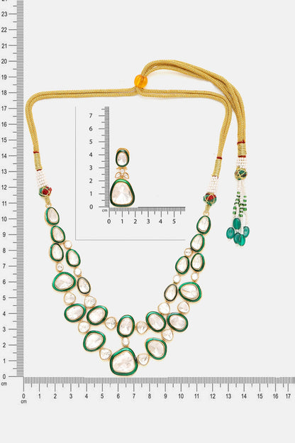 Kundan Stone Necklace & Drop Earrings Set 