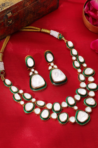 Kundan Stone Necklace & Drop Earrings Set 