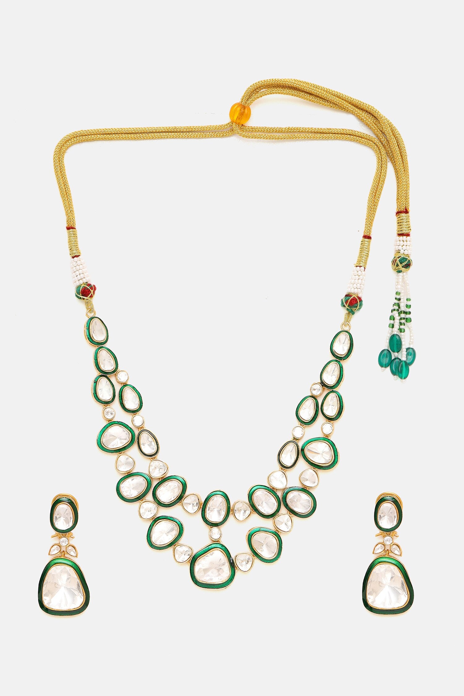 Kundan Stone Necklace & Drop Earrings Set 
