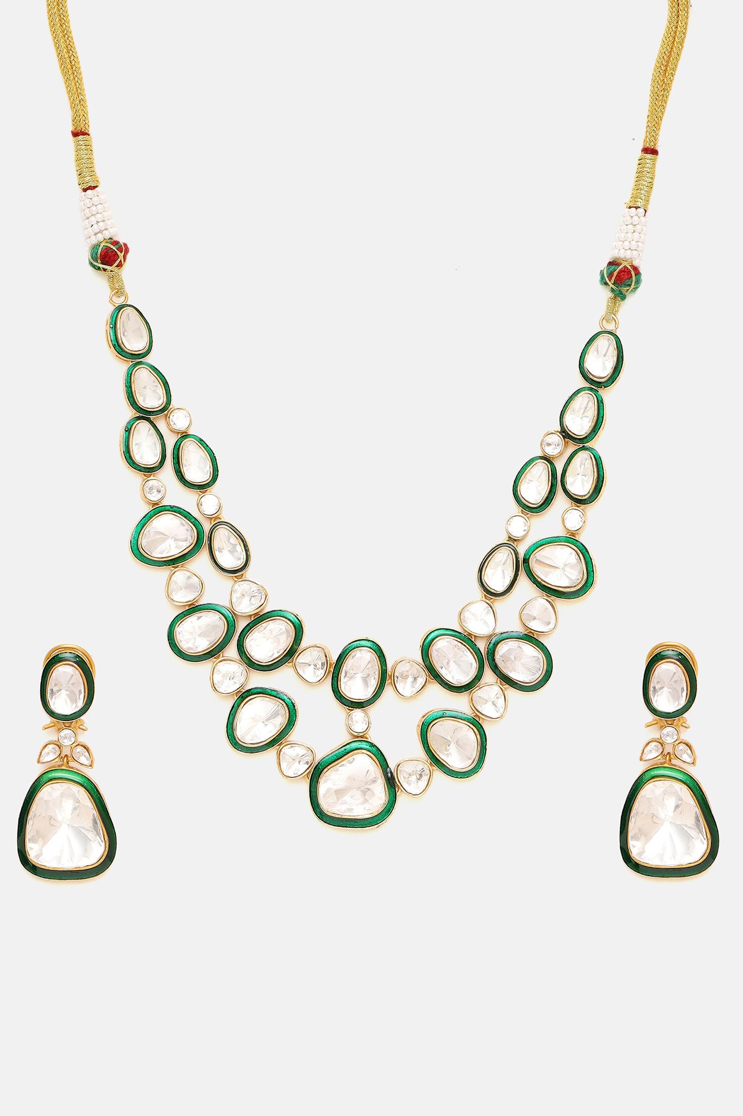 Kundan Stone Necklace & Drop Earrings Set 