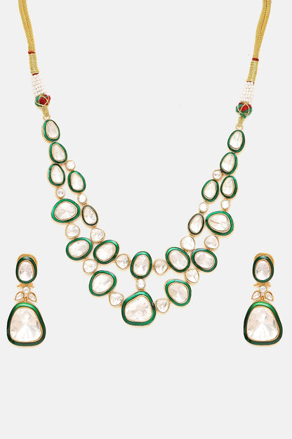 Kundan Stone Necklace & Drop Earrings Set 