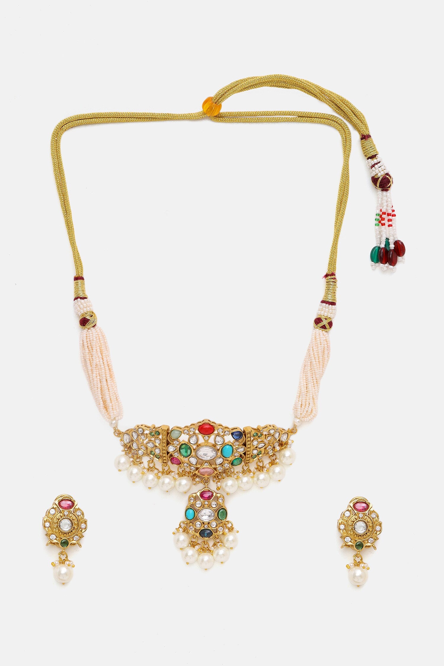 Kundan Stone & Pearl Embellished Choker Set 