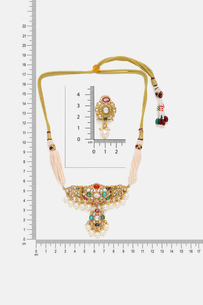 Kundan Stone & Pearl Embellished Choker Set 