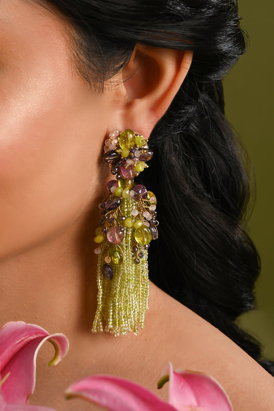 Fleuria Beaded Tassel Drop Earrings 