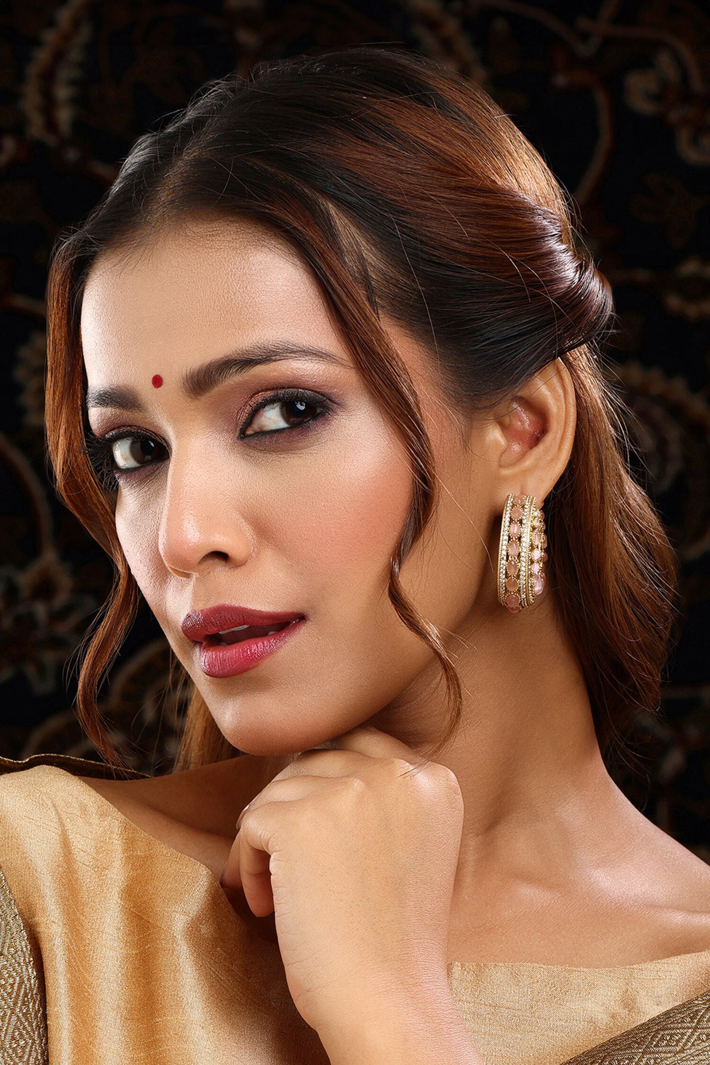 Kundan Stone Embellished Hoop Earrings 