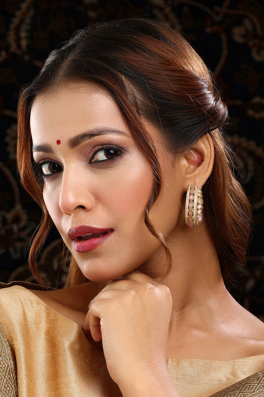 Kundan Stone Embellished Hoop Earrings 