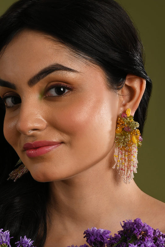 Beaded Cluster & Fringe Drop Earrings 