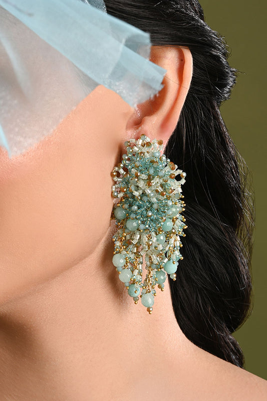 Beaded Cluster & Chain Drop Earrings 