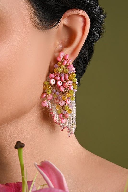 Petaline Beaded Petal Cluster Drop Earrings 