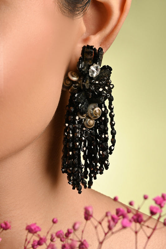 Blossique Beaded Tassel Embellished Earrings 