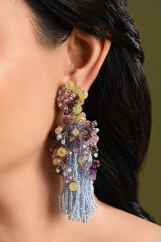 Blossom Beaded Tassel Drop Earrings 