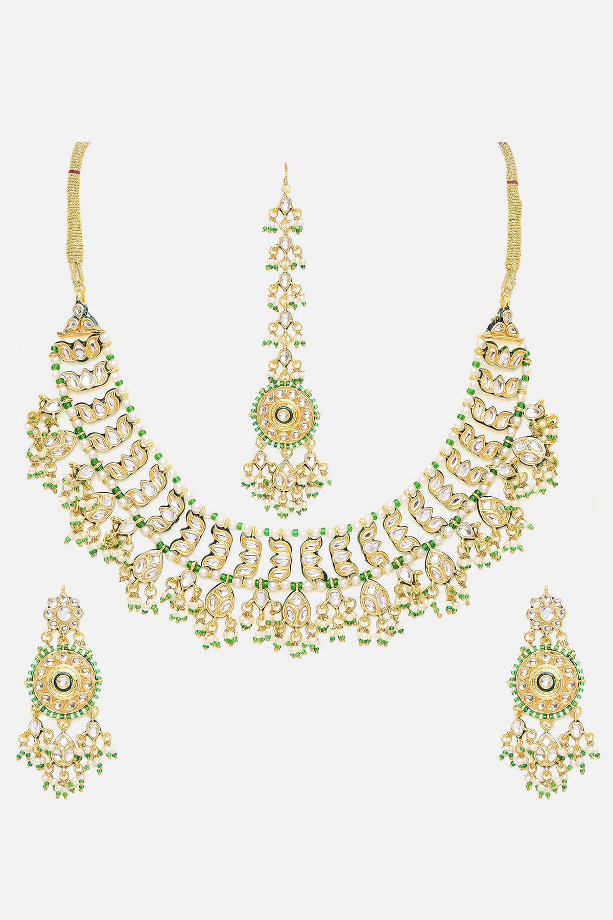 Kundan Embellished Necklace Set With Tikka 