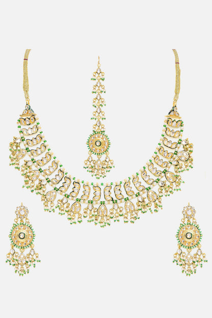 Kundan Embellished Necklace Set With Tikka 