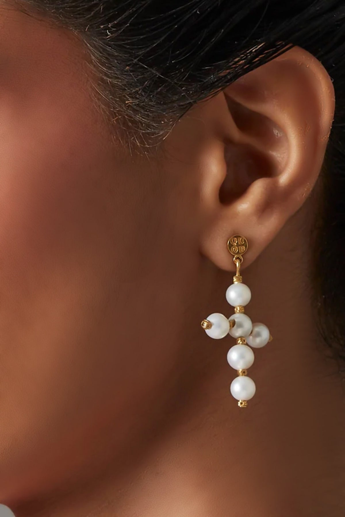 Mini Cross Pearl Earrings 