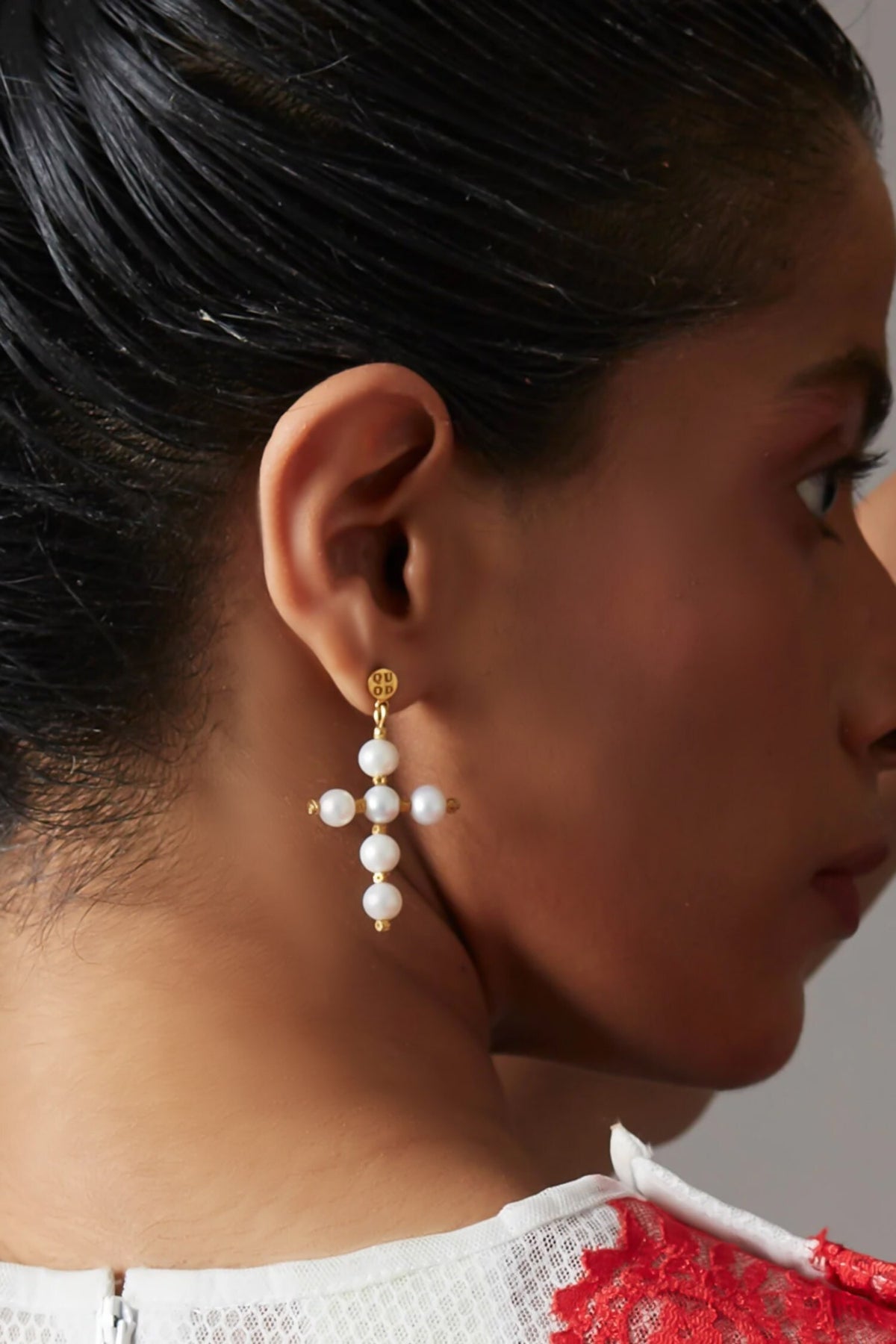 Mini Cross Pearl Earrings 