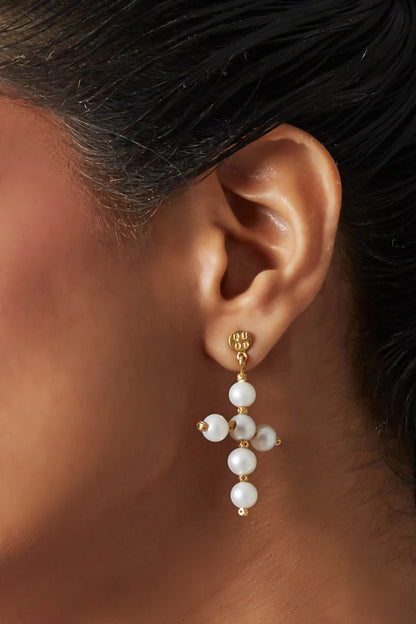 Mini Cross Pearl Earrings 