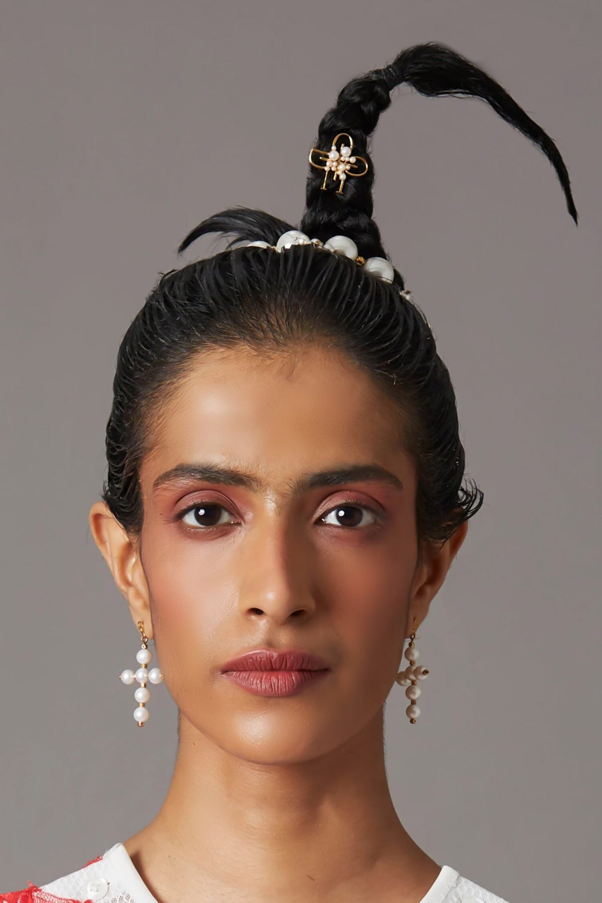Mini Cross Pearl Earrings 